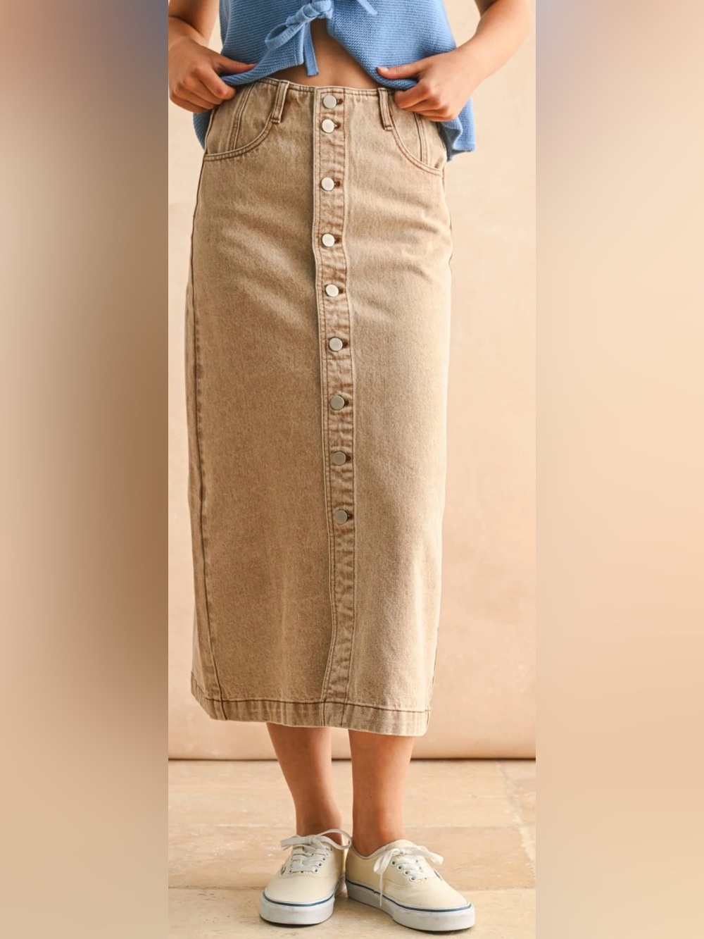 Miou Muse Denim Midi Skirt Size Small NWT